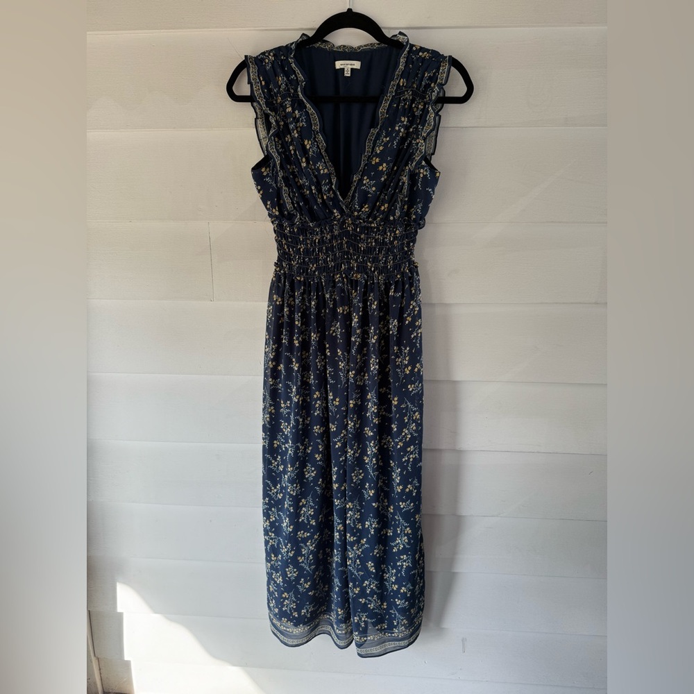 Max Studio Navy and Yellow Floral Maxi Dress